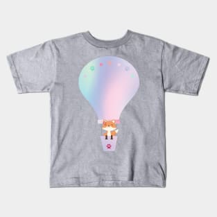 Kawaii fox and pastel hot air balloon Kids T-Shirt